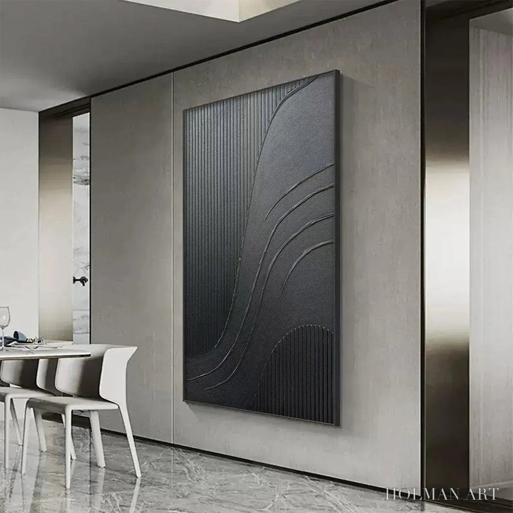 HOLMAN ART Black Textured Curves – Minimalist Textured Abstract Painting - image 5