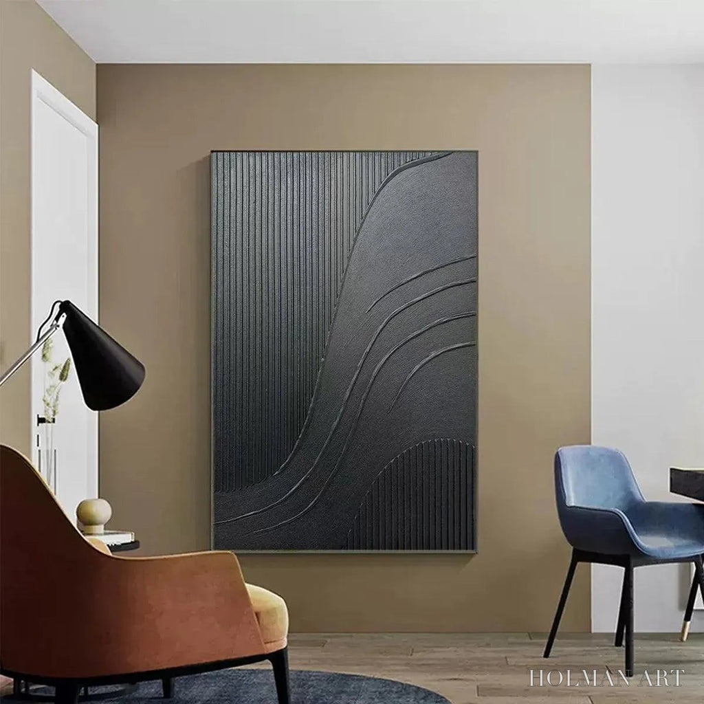 HOLMAN ART Black Textured Curves – Minimalist Textured Abstract Painting - image 6