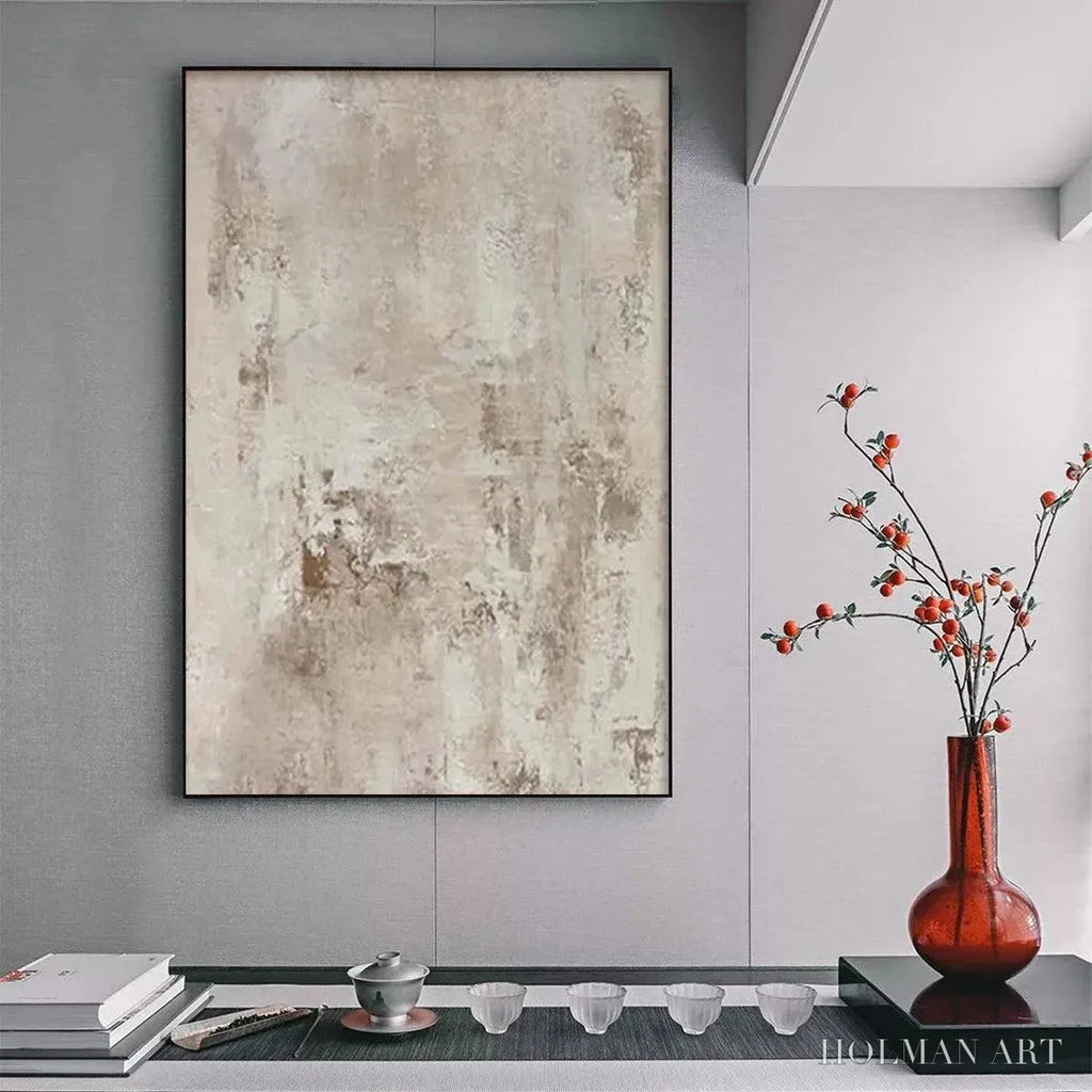 HOLMAN ART Textured Beige Abstract – Minimalist Textured Painting - image 2