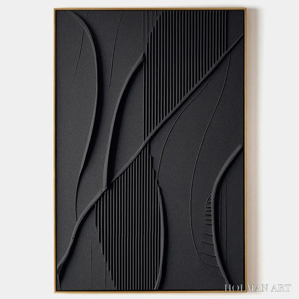 HOLMAN ART Black Textured Abstract – Minimalist Textured Painting - image 1