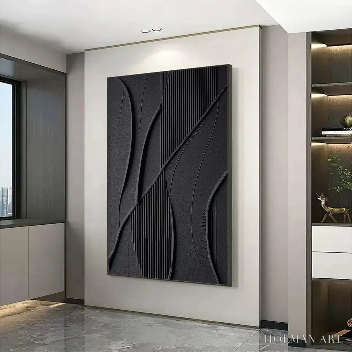 HOLMAN ART Black Textured Abstract – Minimalist Textured Painting - image 5