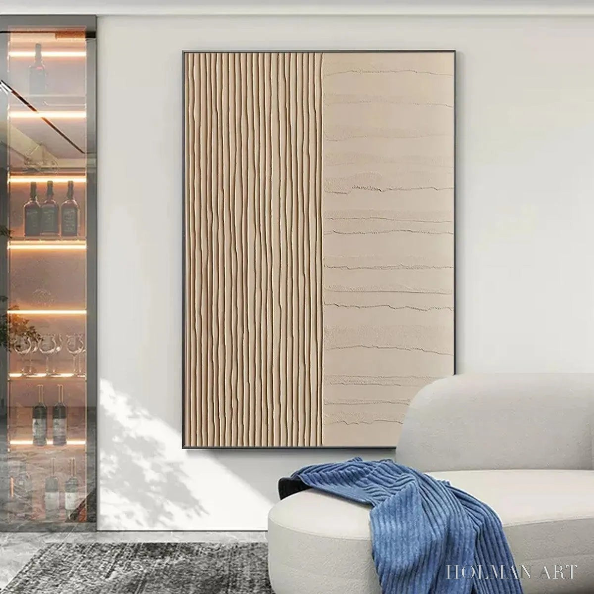 HOLMAN ART Textured Beige Lines – Minimalist Textured Painting - image 2