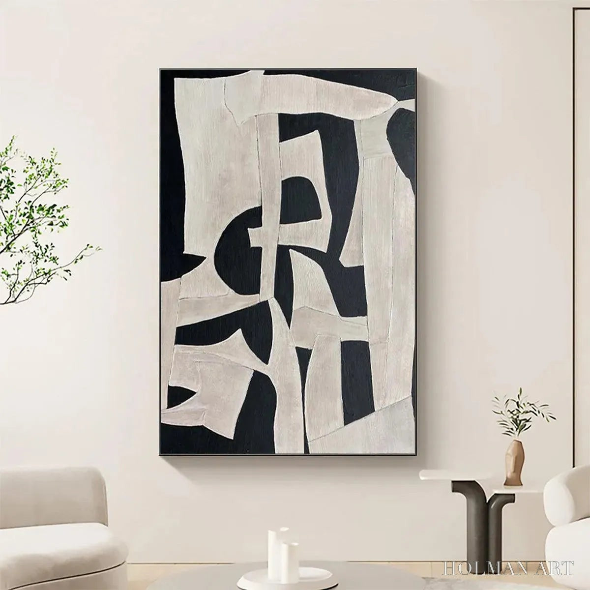 HOLMAN ART Black and White Abstract – Minimalist Abstract Painting - image 2