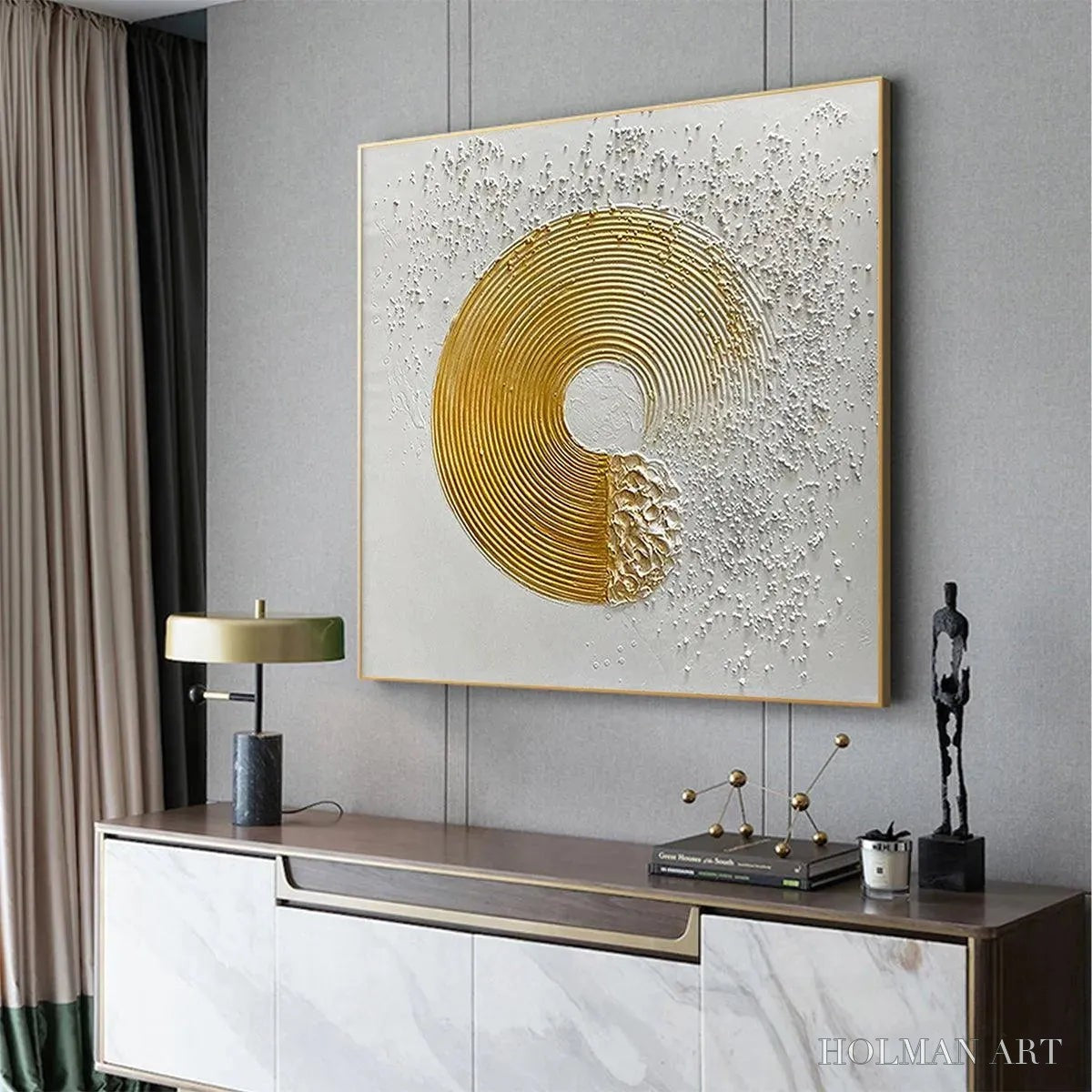 HOLMAN ART Golden Harmony – Textured Gold and White Abstract Painting, Square - image 2