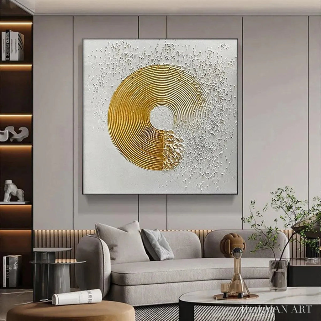 HOLMAN ART Golden Harmony – Textured Gold and White Abstract Painting, Square - image 4