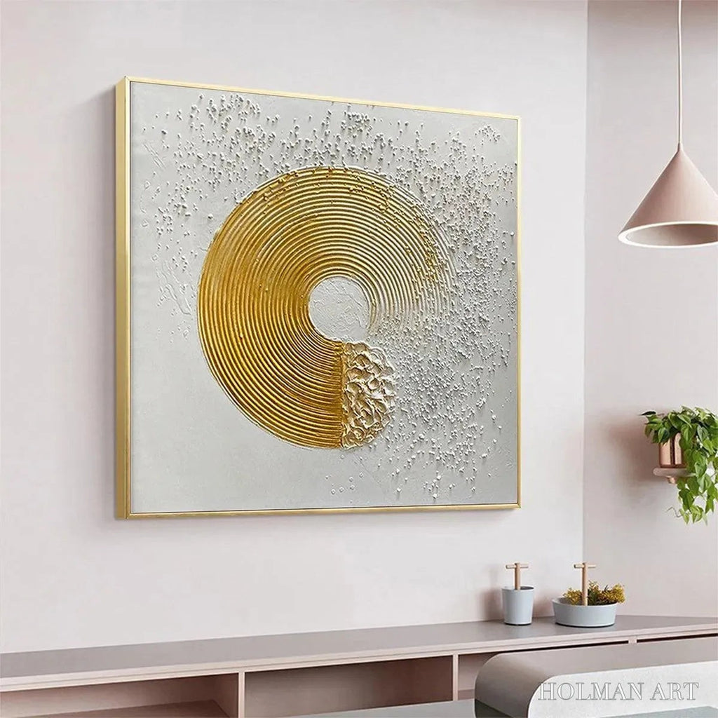 HOLMAN ART Golden Harmony – Textured Gold and White Abstract Painting, Square - image 5