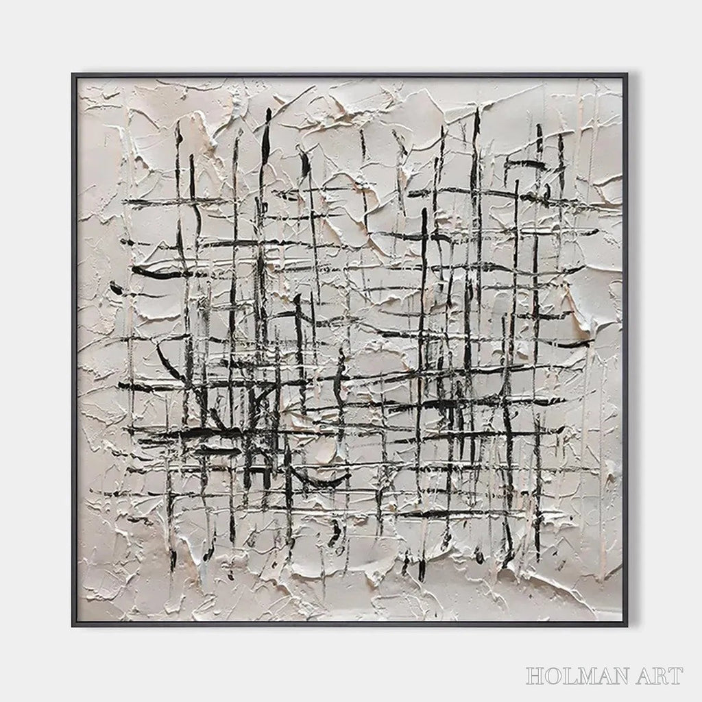 HOLMAN ART Woven Lines – Textured Minimalist Abstract Painting in Black and White - image 1