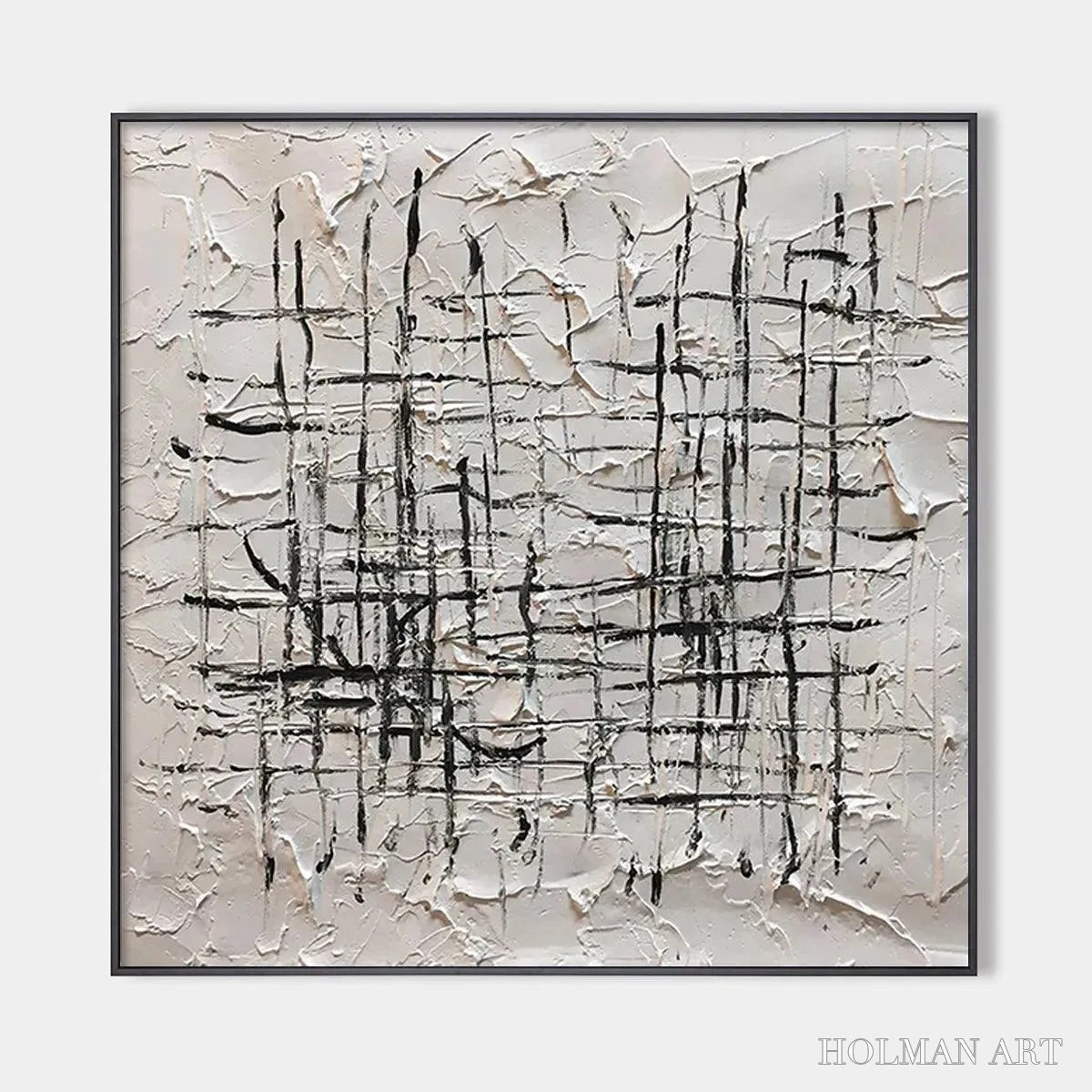 HOLMAN ART Woven Lines – Textured Minimalist Abstract Painting in Black and White - image 1