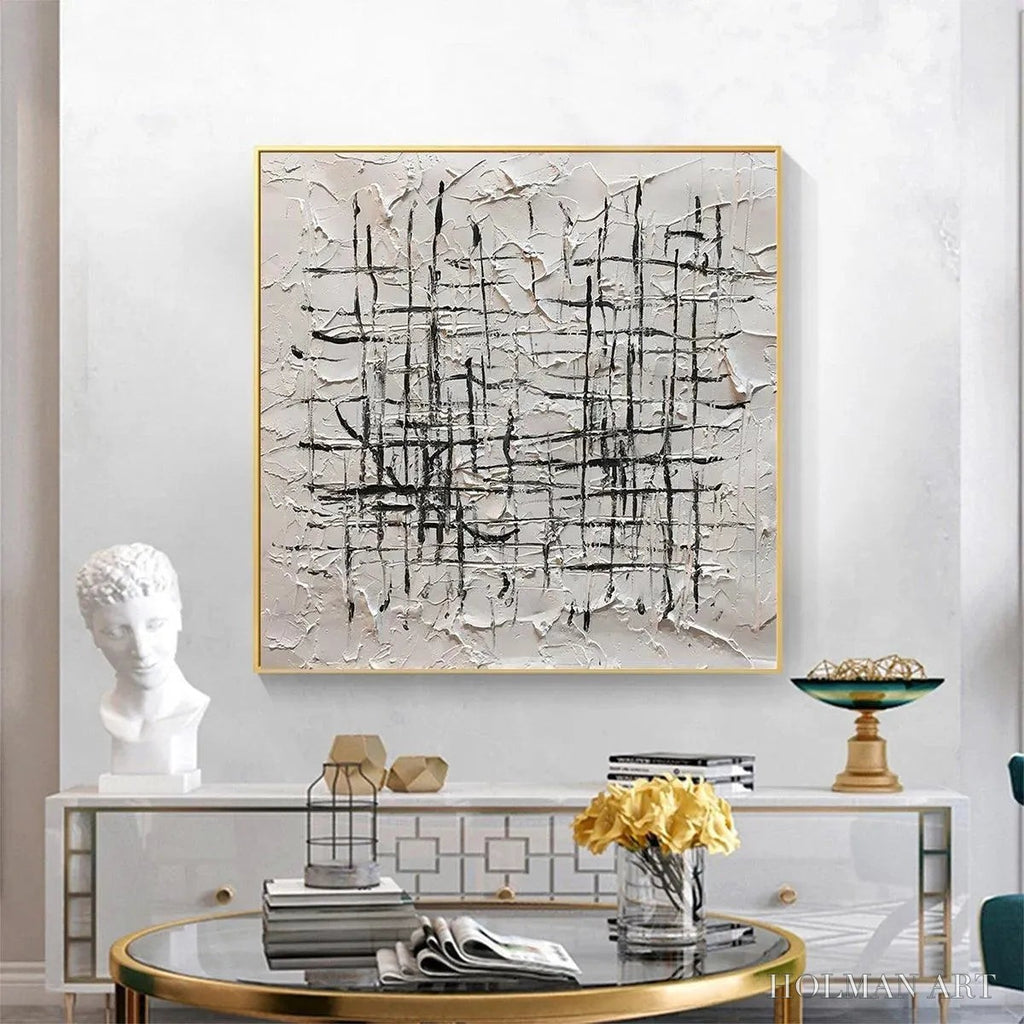HOLMAN ART Woven Lines – Textured Minimalist Abstract Painting in Black and White - image 2