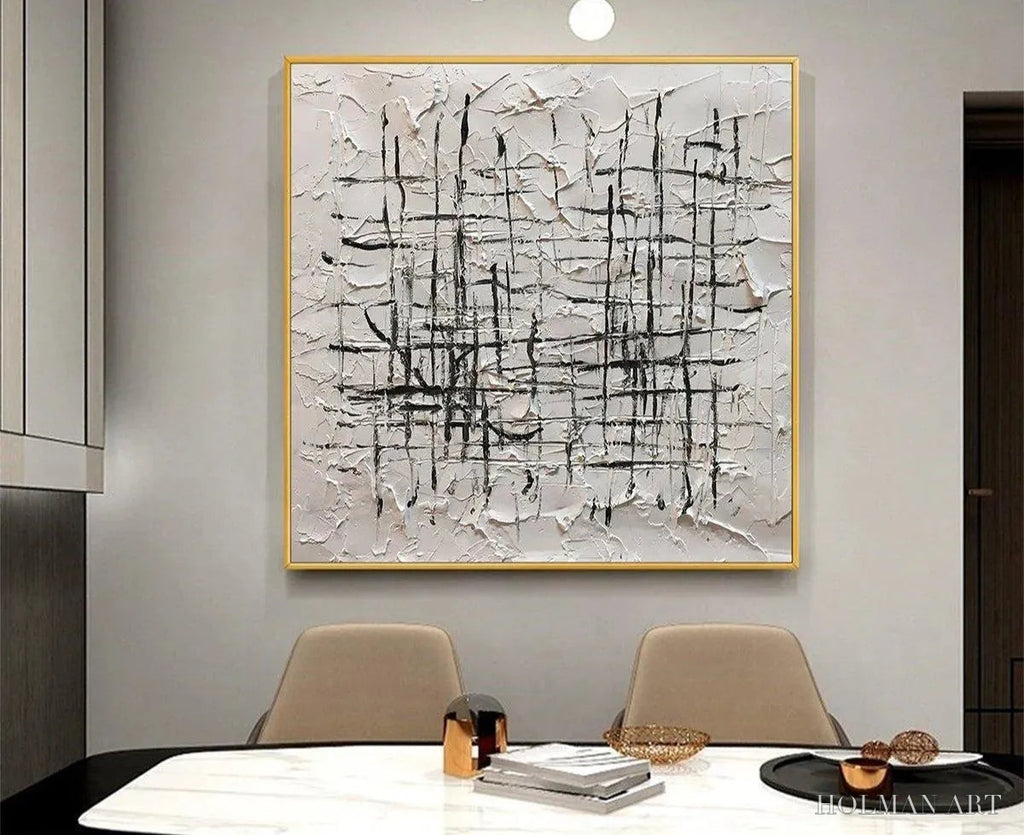 HOLMAN ART Woven Lines – Textured Minimalist Abstract Painting in Black and White - image 4