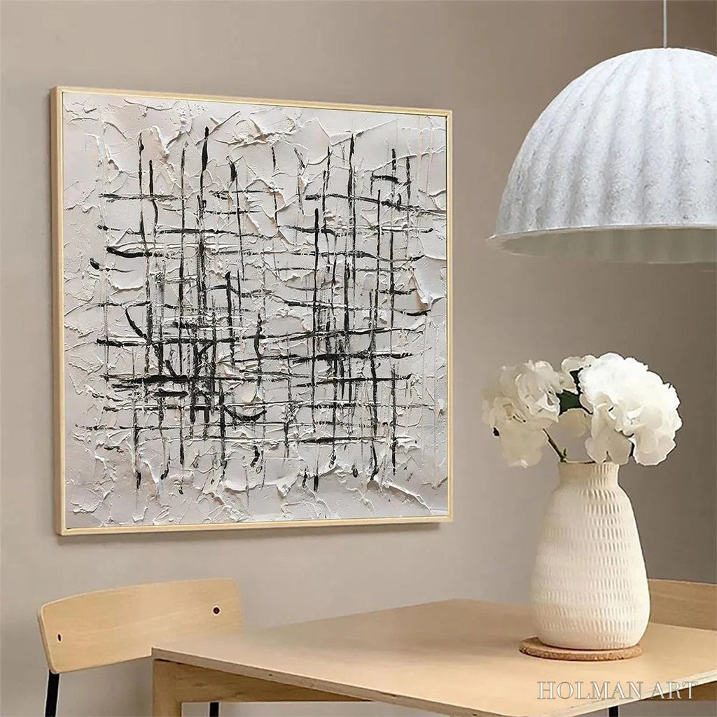 HOLMAN ART Woven Lines – Textured Minimalist Abstract Painting in Black and White - image 6