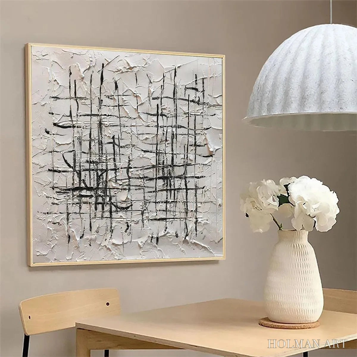 HOLMAN ART Woven Lines – Textured Minimalist Abstract Painting in Black and White - image 6
