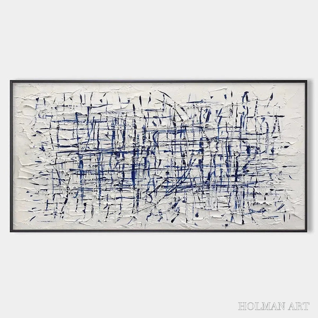 HOLMAN ART Blue Grid – Textured Minimalist Abstract Painting in Blue and White - image 1