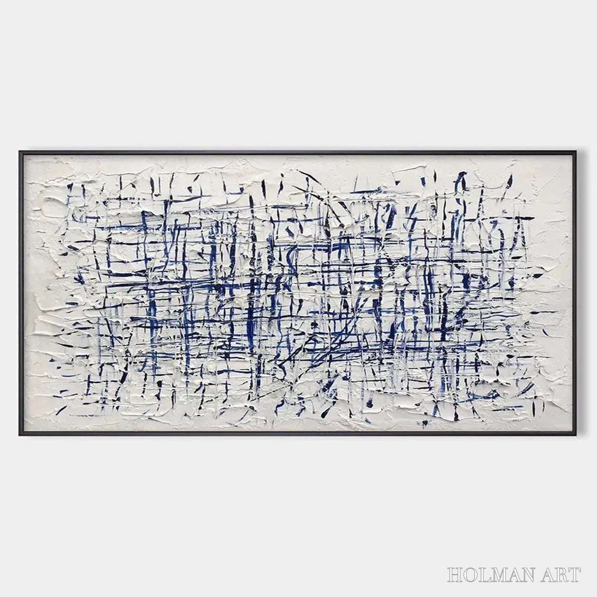 HOLMAN ART Blue Grid – Textured Minimalist Abstract Painting in Blue and White - image 1