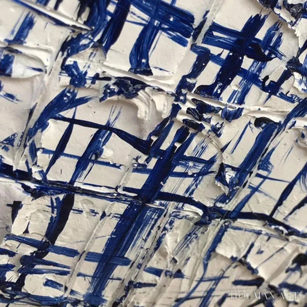 HOLMAN ART Blue Grid – Textured Minimalist Abstract Painting in Blue and White - image 3