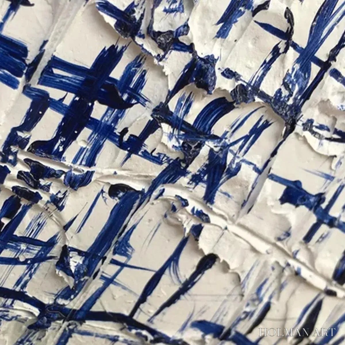 HOLMAN ART Blue Grid – Textured Minimalist Abstract Painting in Blue and White - image 5