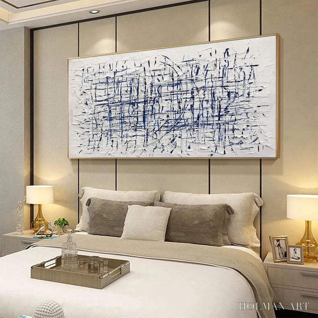 HOLMAN ART Blue Grid – Textured Minimalist Abstract Painting in Blue and White - image 6