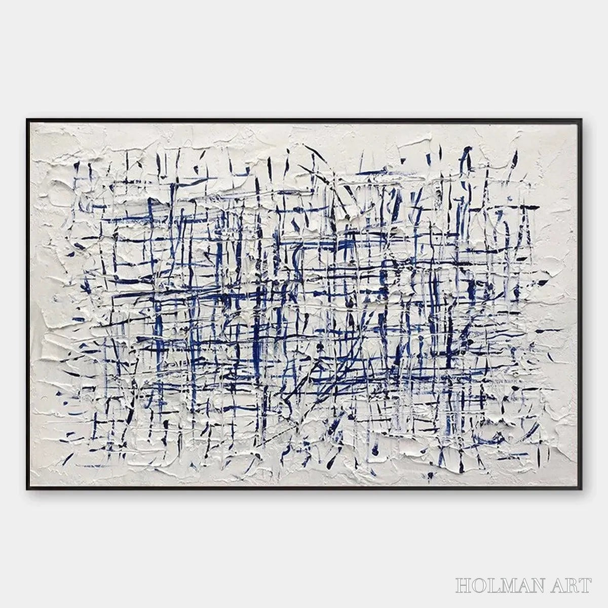 HOLMAN ART Blue Weave – Textured Abstract Painting in Blue and White - image 1
