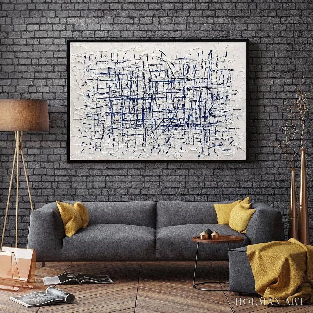 HOLMAN ART Blue Weave – Textured Abstract Painting in Blue and White - image 4
