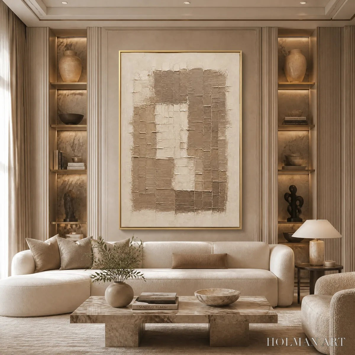 HOLMAN ART Carved Sand – Beige Relief Texture Vertical Painting - image 2