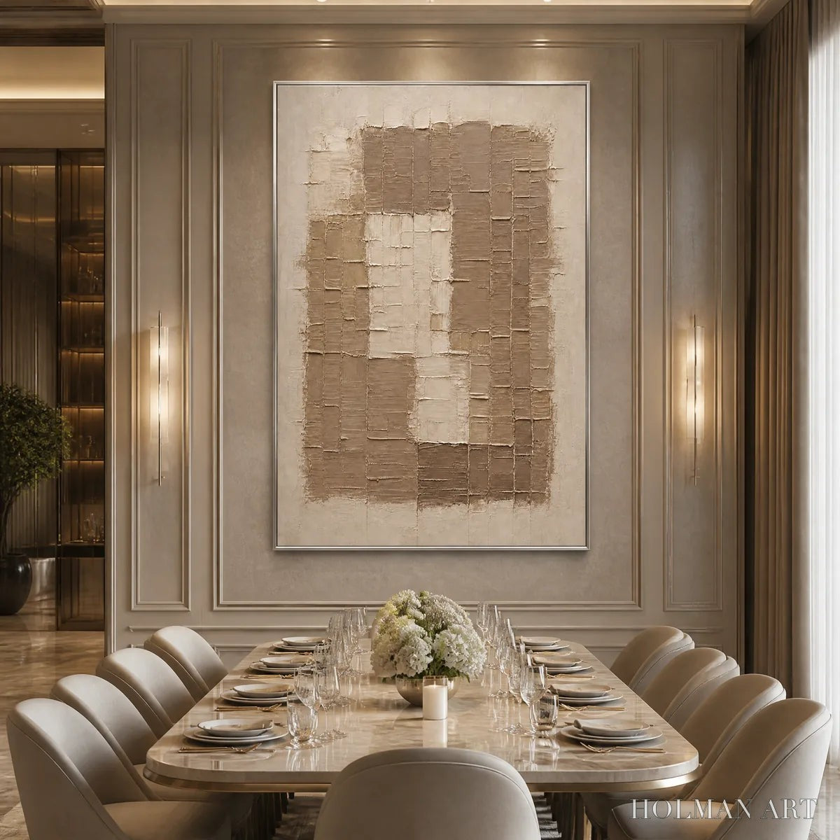 HOLMAN ART Carved Sand – Beige Relief Texture Vertical Painting - image 4
