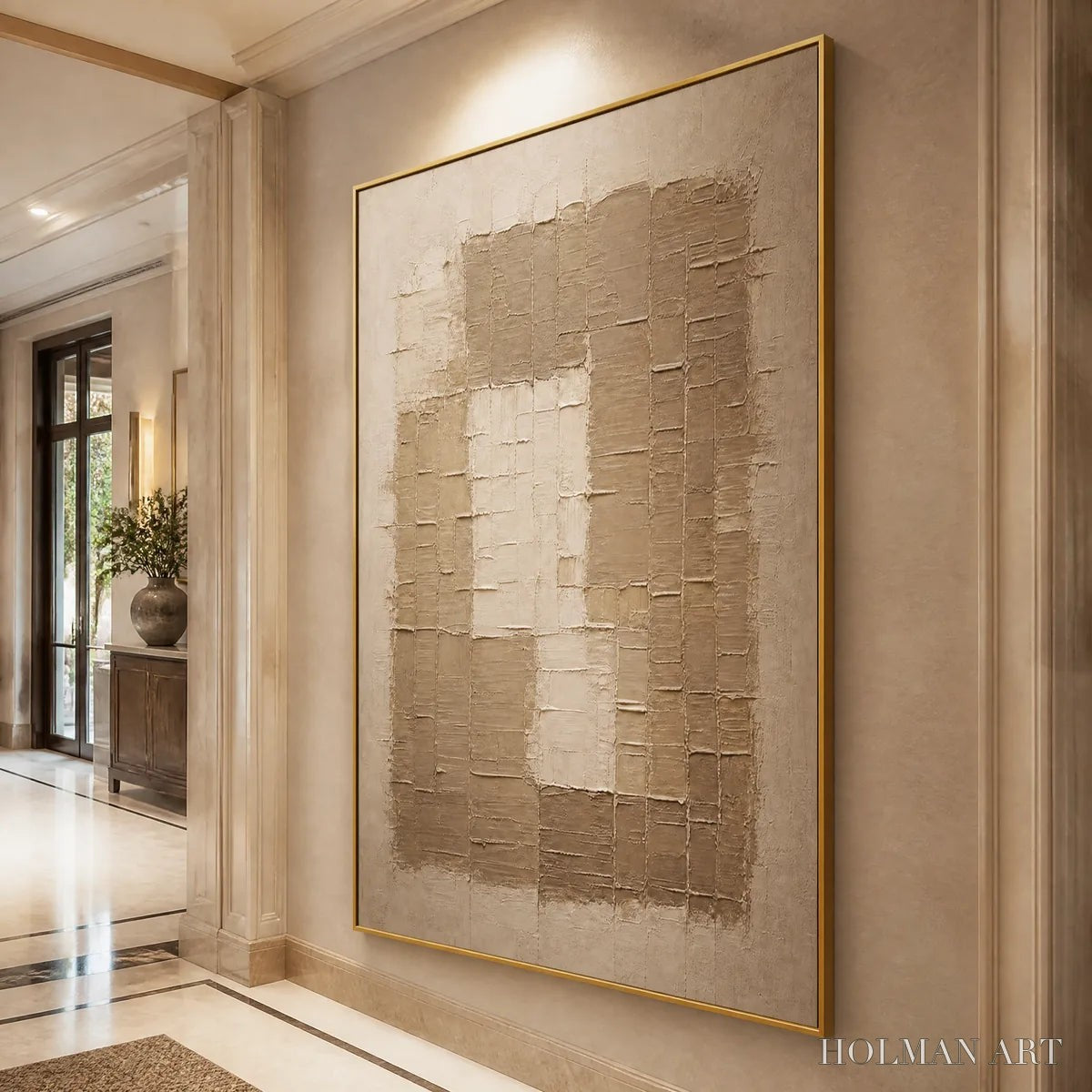 HOLMAN ART Carved Sand – Beige Relief Texture Vertical Painting - image 5
