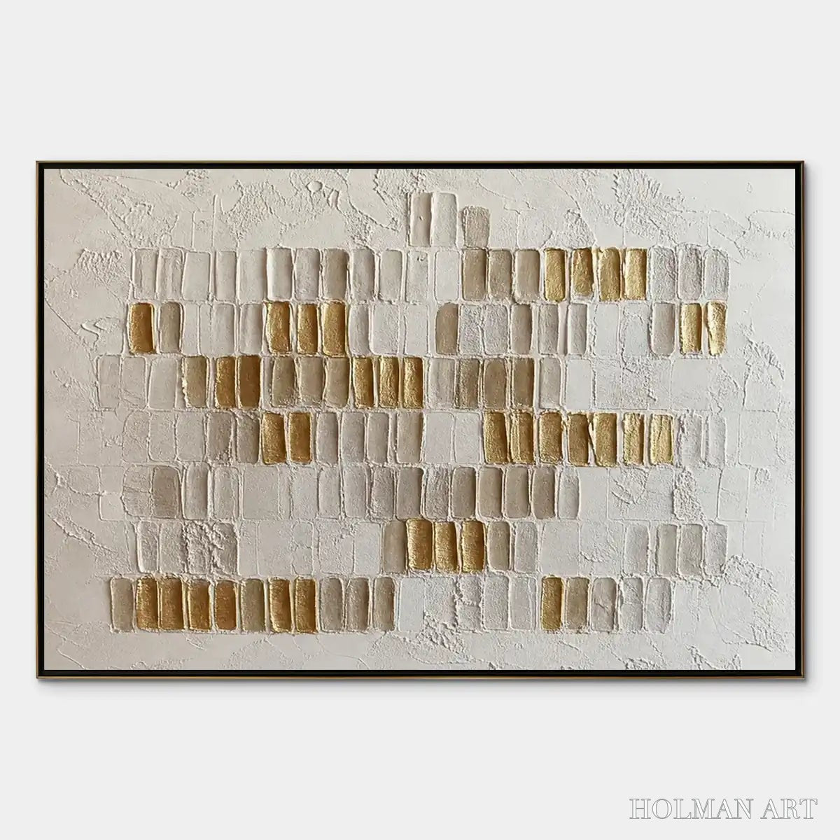 HOLMAN ART Ivory Halo – White Gold Relief Texture Abstract - image 1