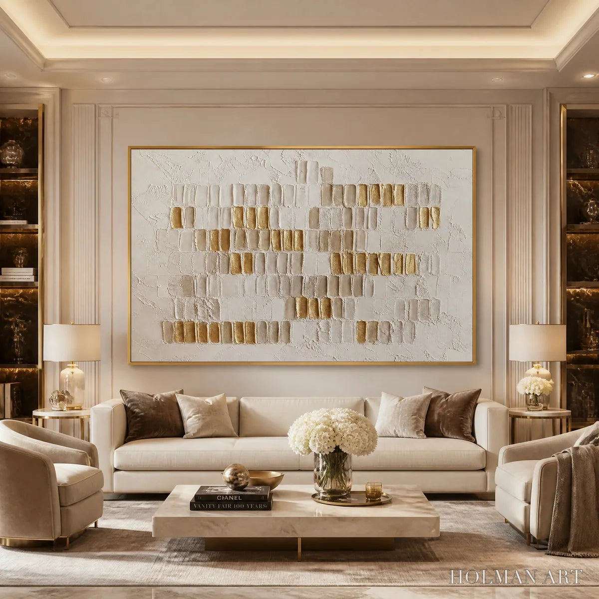 HOLMAN ART Ivory Halo – White Gold Relief Texture Abstract - image 2