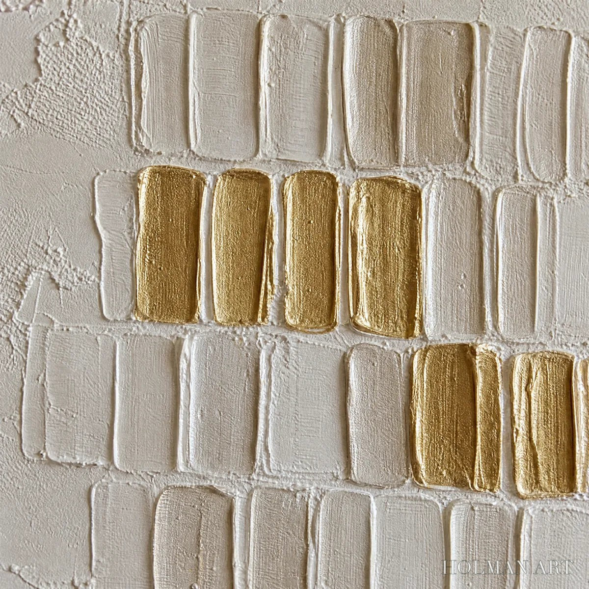 HOLMAN ART Ivory Halo – White Gold Relief Texture Abstract - image 3