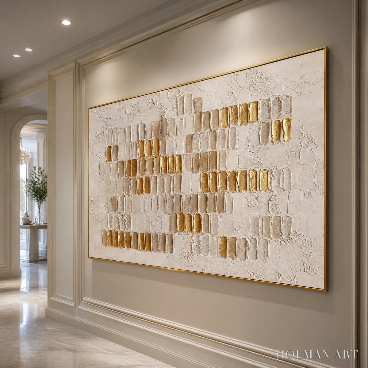 HOLMAN ART Ivory Halo – White Gold Relief Texture Abstract - image 4