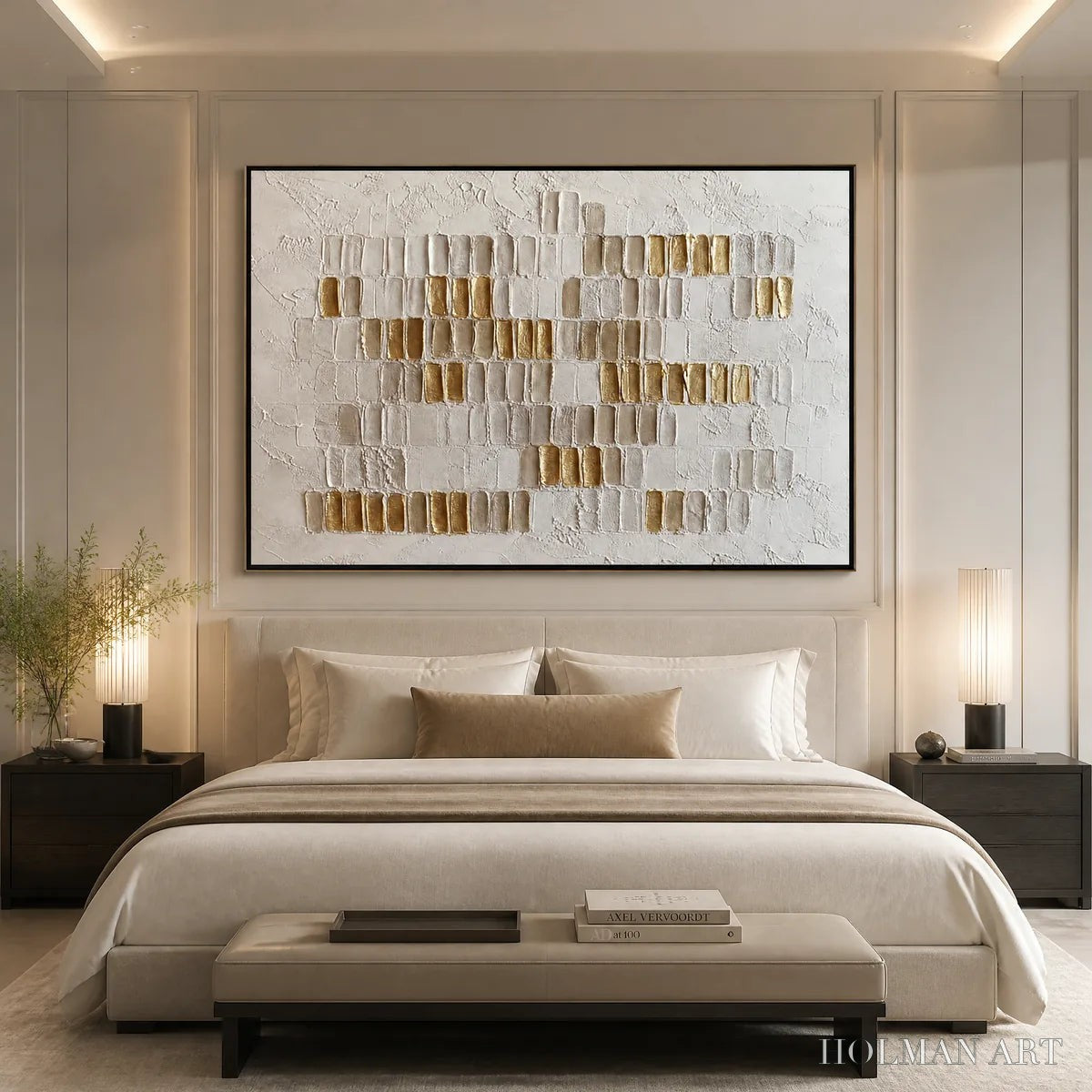 HOLMAN ART Ivory Halo – White Gold Relief Texture Abstract - image 5