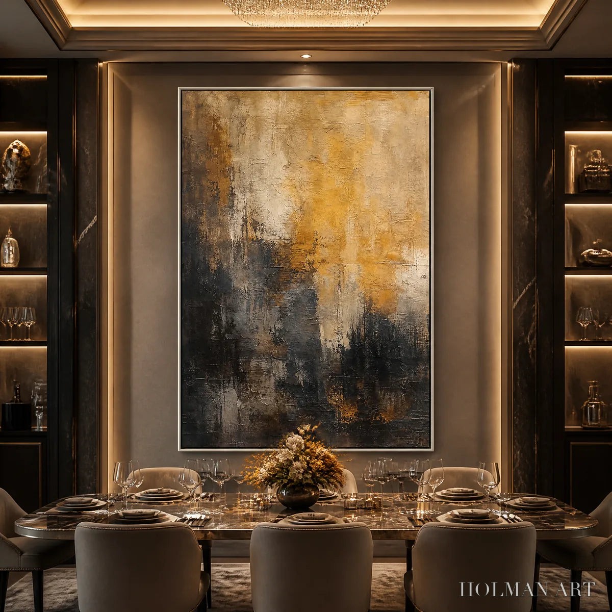 HOLMAN ART Dark Ember Rise – Dark Gold Vertical Abstract - image 2