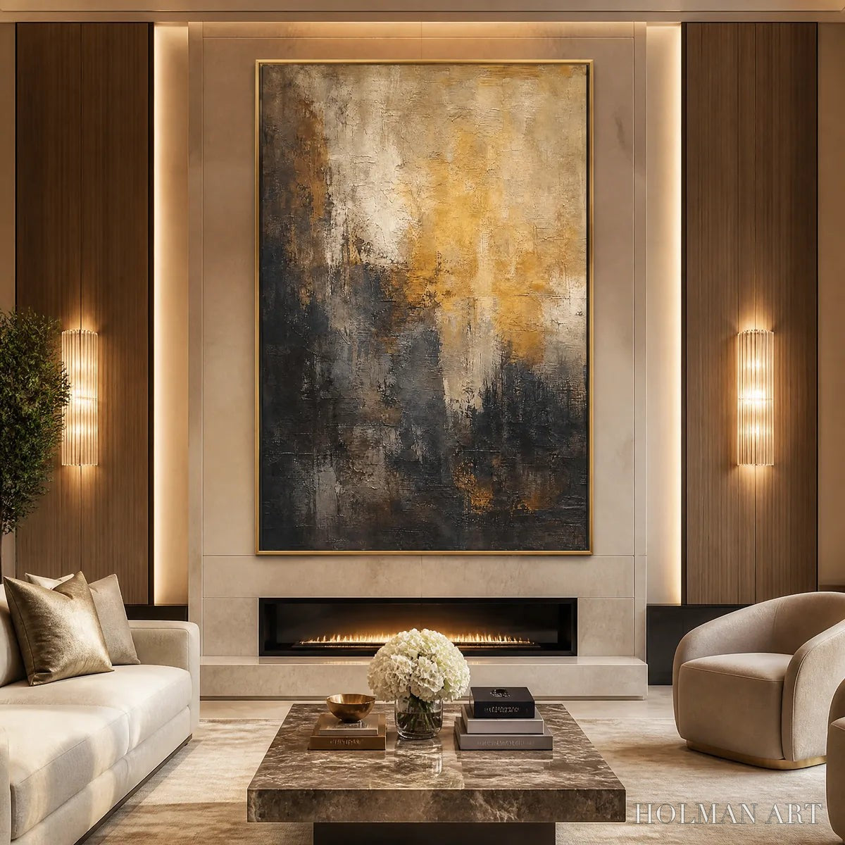 HOLMAN ART Dark Ember Rise – Dark Gold Vertical Abstract - image 5
