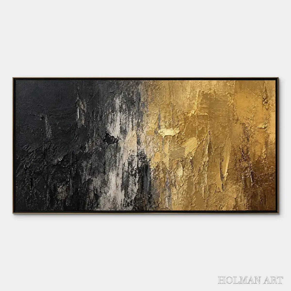 HOLMAN ART Gilded Night – Black Gold Texture Abstract - image 1