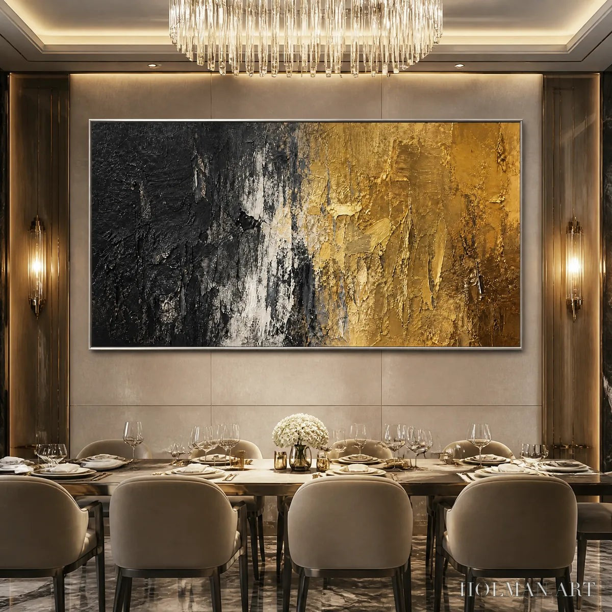 HOLMAN ART Gilded Night – Black Gold Texture Abstract - image 2