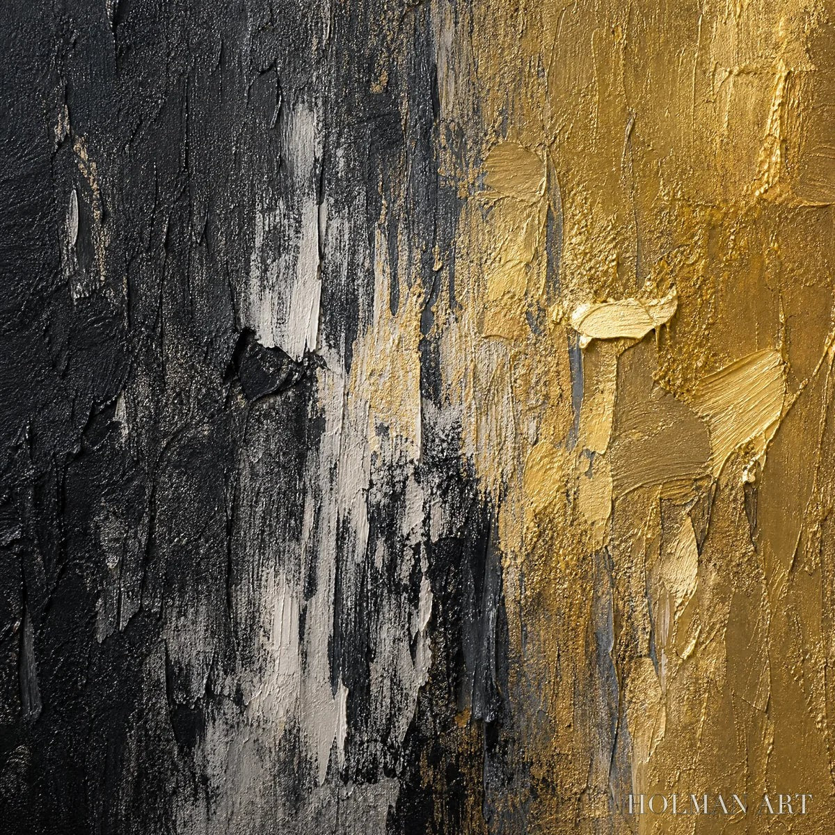 HOLMAN ART Gilded Night – Black Gold Texture Abstract - image 3