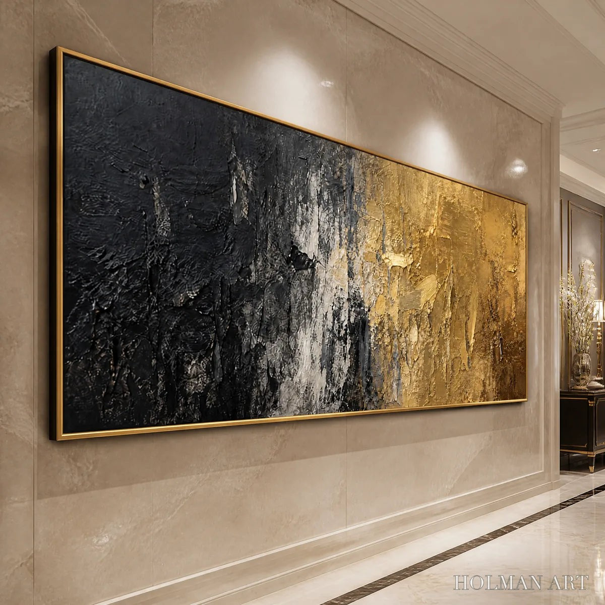 HOLMAN ART Gilded Night – Black Gold Texture Abstract - image 4