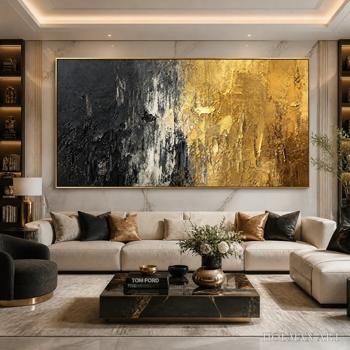 HOLMAN ART Gilded Night – Black Gold Texture Abstract - image 5
