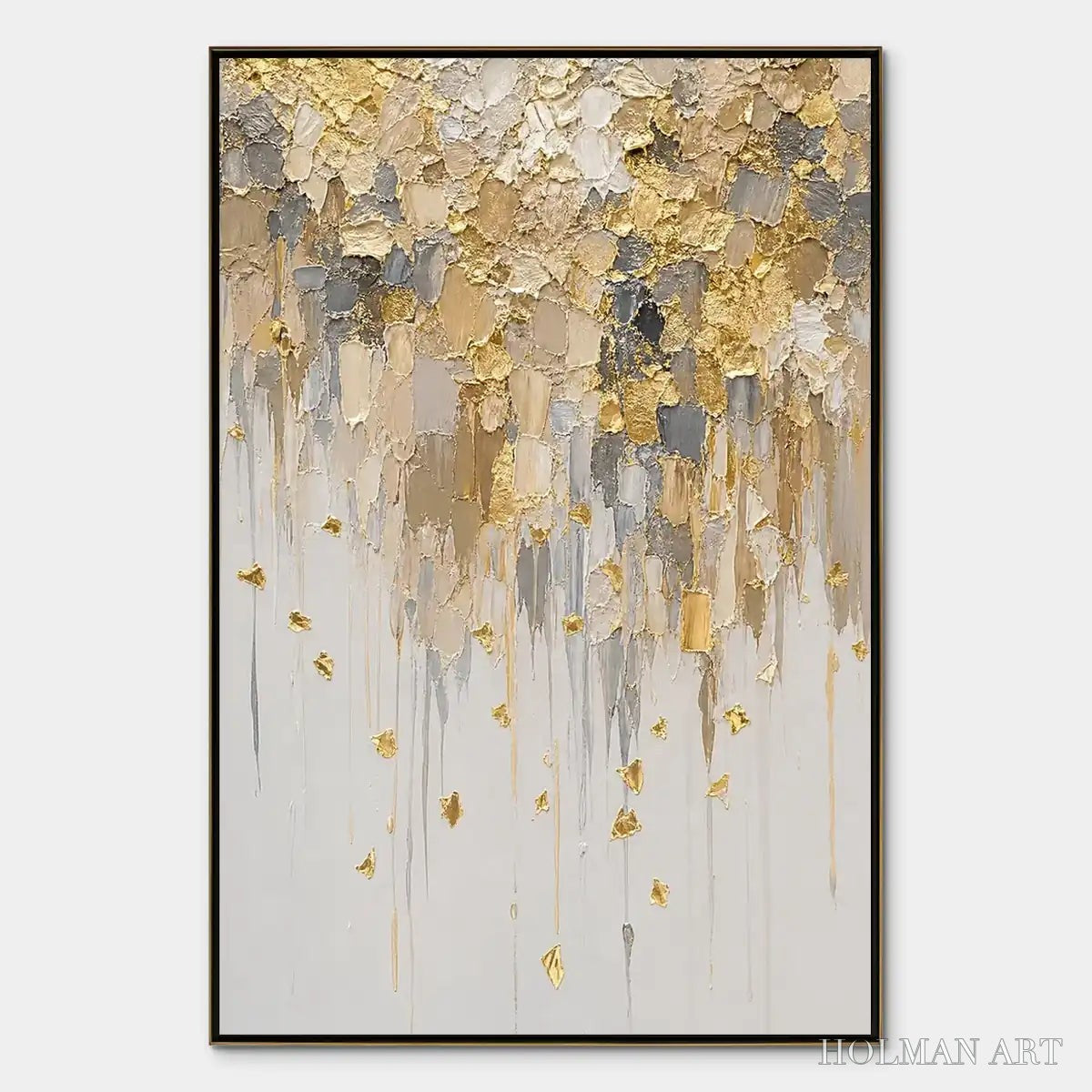 HOLMAN ART Falling Gold – Gold Leaf Drip Abstract Painting - image 1