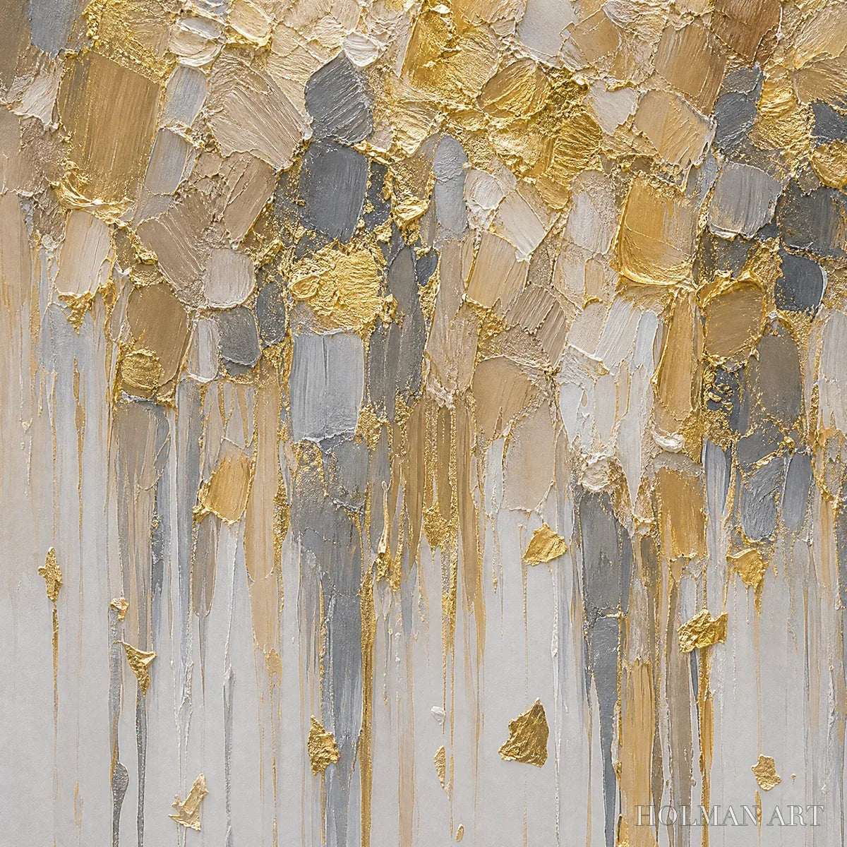 HOLMAN ART Falling Gold – Gold Leaf Drip Abstract Painting - image 3