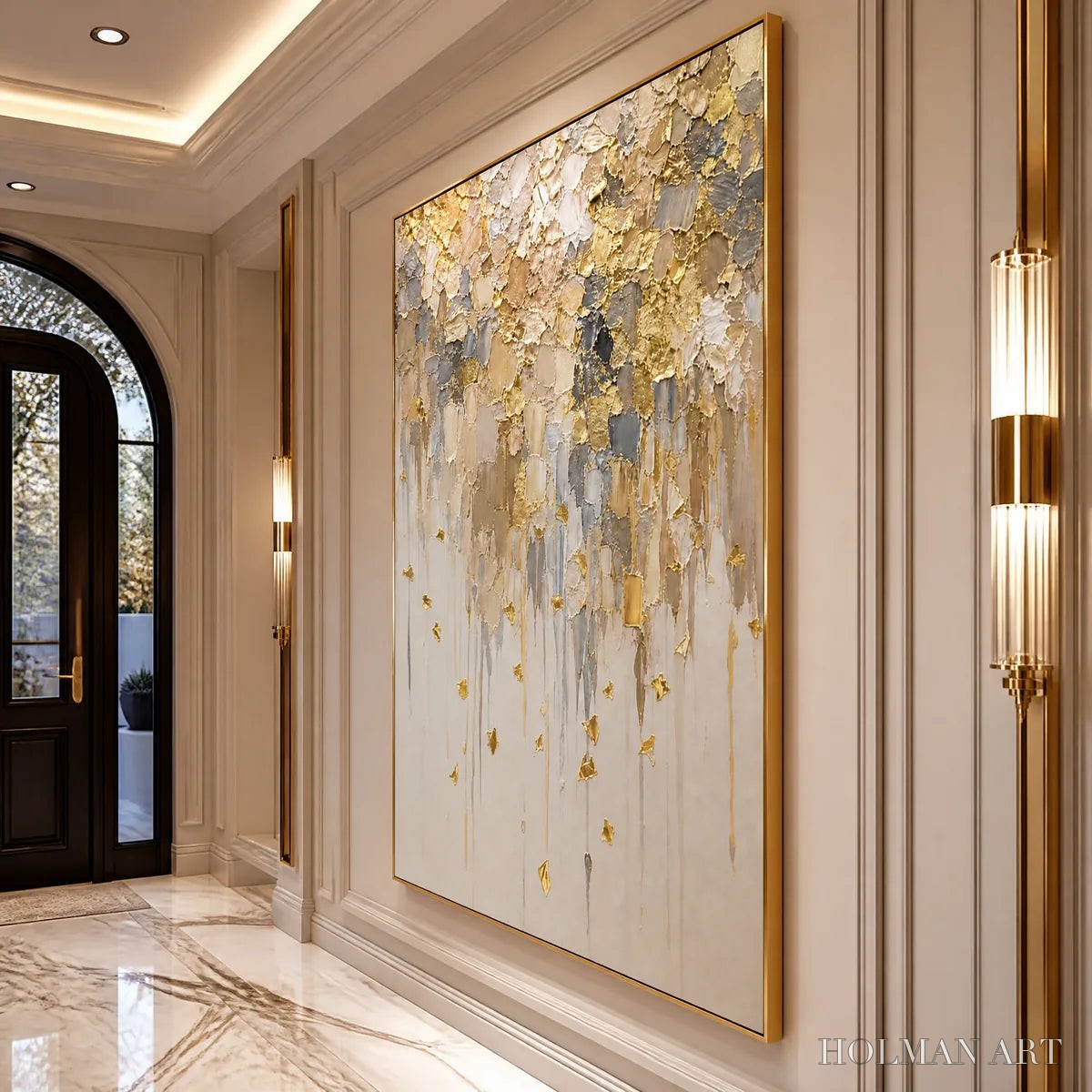 HOLMAN ART Falling Gold – Gold Leaf Drip Abstract Painting - image 4