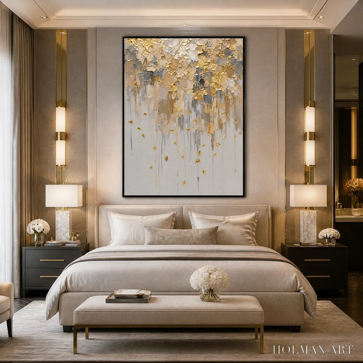 HOLMAN ART Falling Gold – Gold Leaf Drip Abstract Painting - image 5
