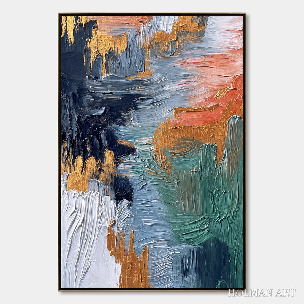 HOLMAN ART Ethereal Cascade – Textured Vertical Abstract Art with Gold Accents - image 1