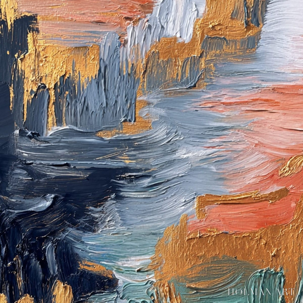 HOLMAN ART Ethereal Cascade – Textured Vertical Abstract Art with Gold Accents - image 3