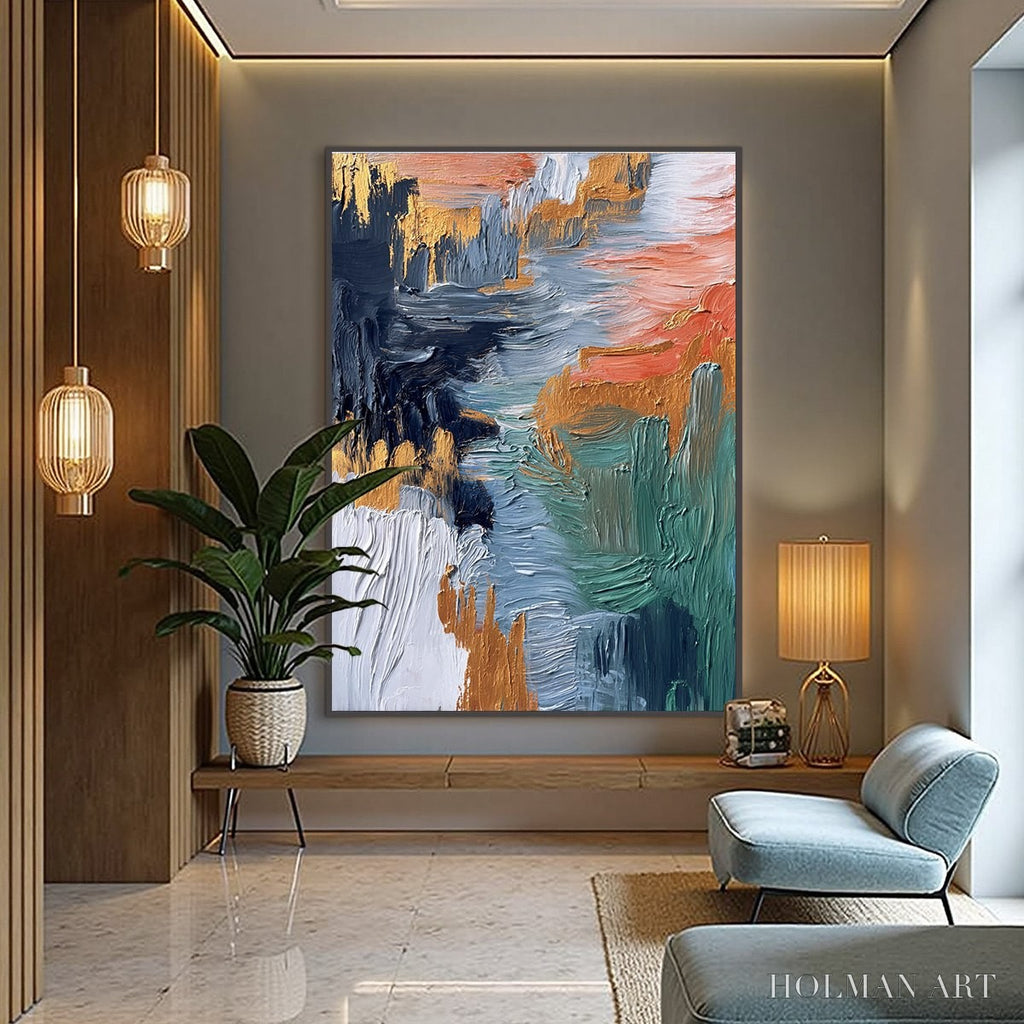 HOLMAN ART Ethereal Cascade – Textured Vertical Abstract Art with Gold Accents - image 4