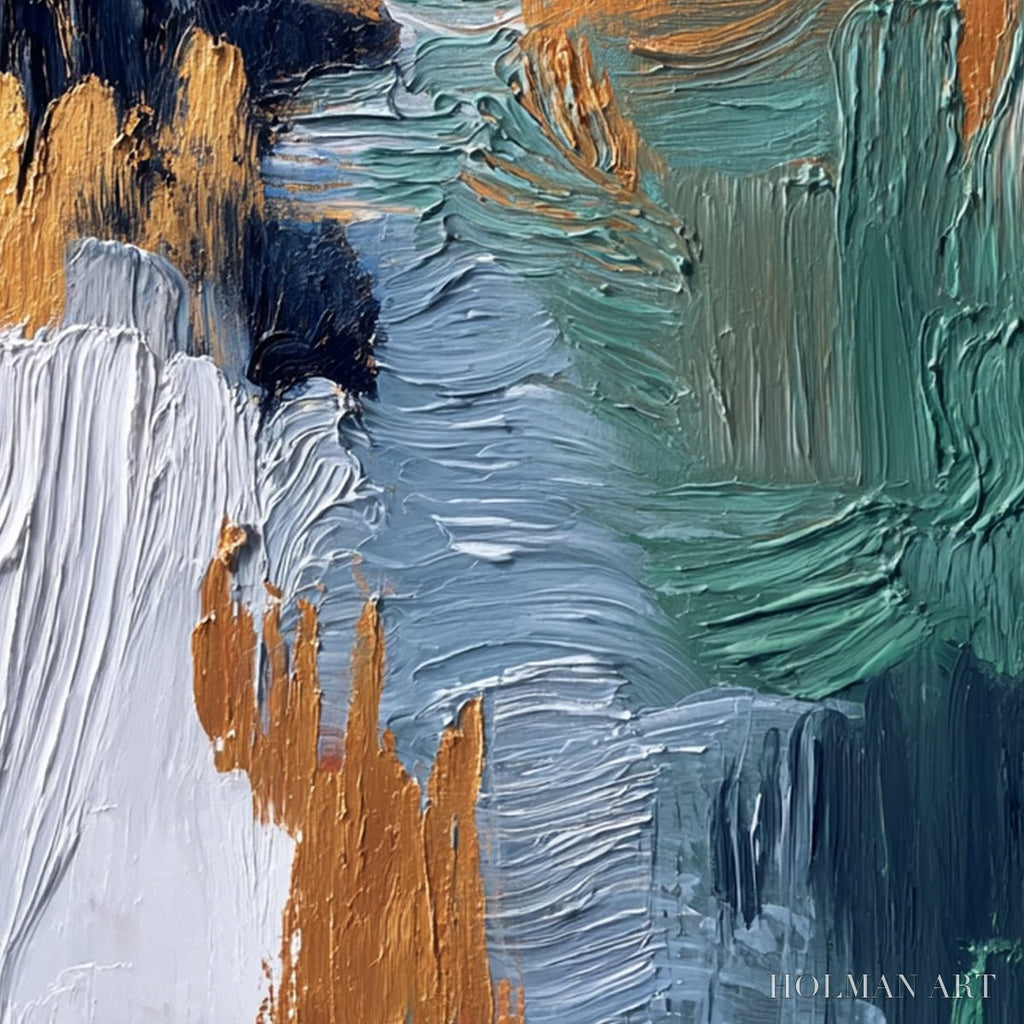 HOLMAN ART Ethereal Cascade – Textured Vertical Abstract Art with Gold Accents - image 5