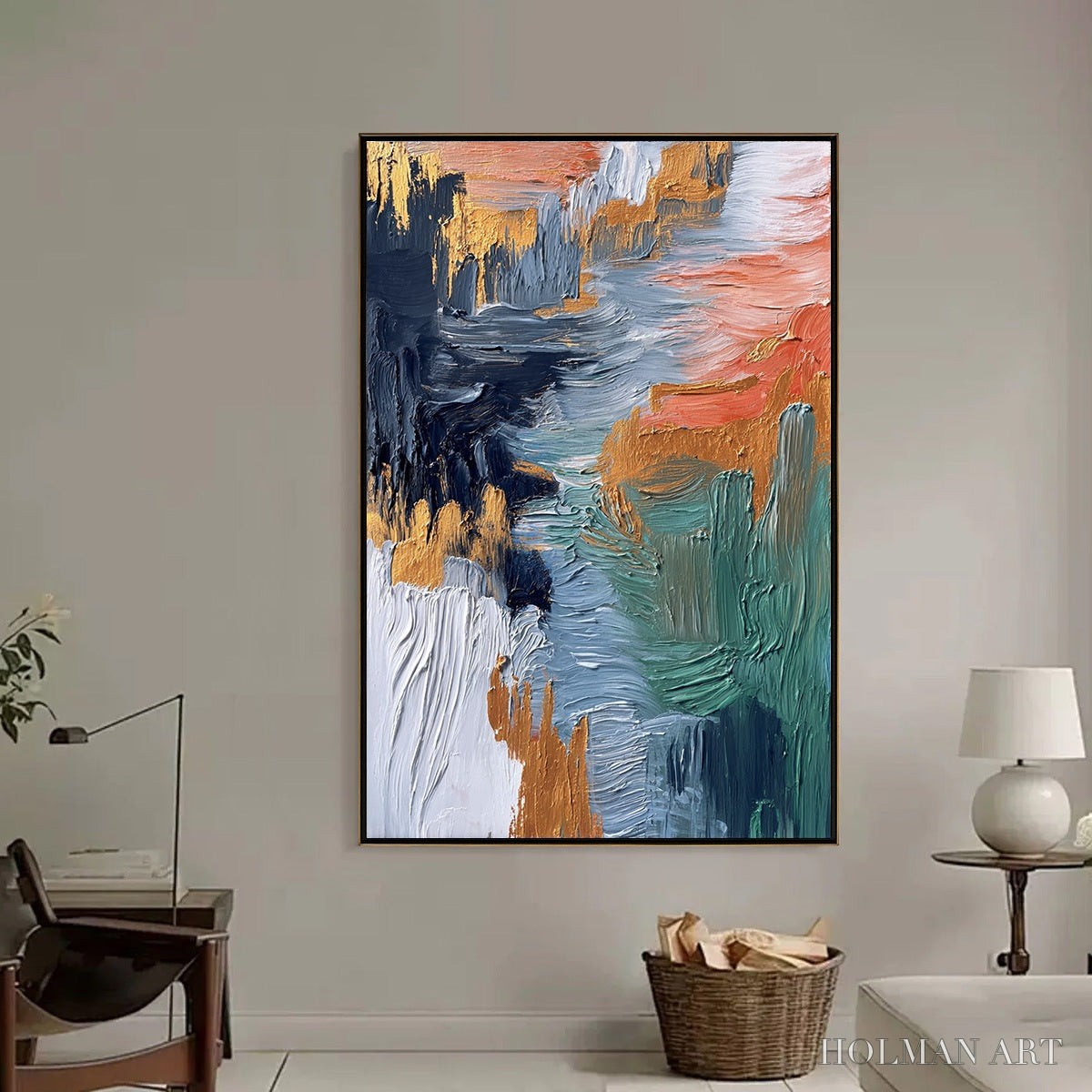 HOLMAN ART Ethereal Cascade – Textured Vertical Abstract Art with Gold Accents - image 6