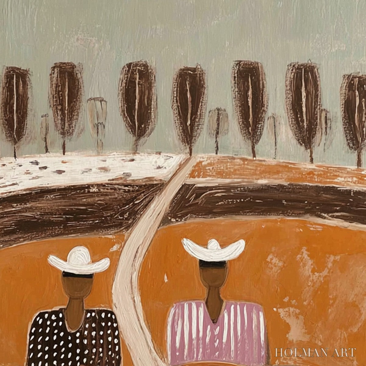 HOLMAN ART Sisters of the Soil – Textured Boho Folk Art Painting with Earthy Tones - image 3