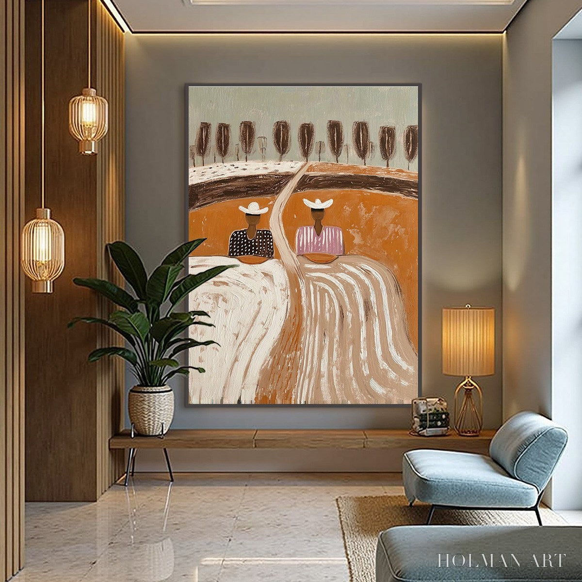 HOLMAN ART Sisters of the Soil – Textured Boho Folk Art Painting with Earthy Tones - image 4