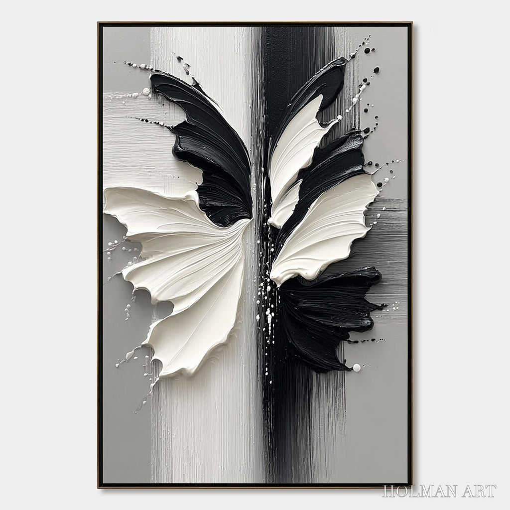 HOLMAN ART Metamorphosis – Textured Abstract Butterfly Painting in Black and White - image 1